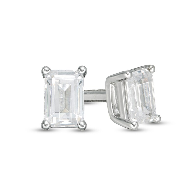 Main Image 1 of 1/4 CT. T.W. Emerald-Cut Diamond Solitaire Stud Earrings in 10K White Gold (I/I2)