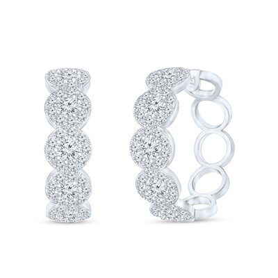 Round Synthetic Ruby Cubic Zirconia Five Stone Hoop Earrings Sterling Silver Round Synthetic Ruby Cubic Zirconia Five Stone Hoop Earrings Sterling Silver