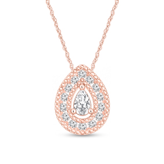 1/5 CT. T.w. Pear-Shaped Diamond Teardrop Frame Vintage-Style Pendant in 10K Rose Gold