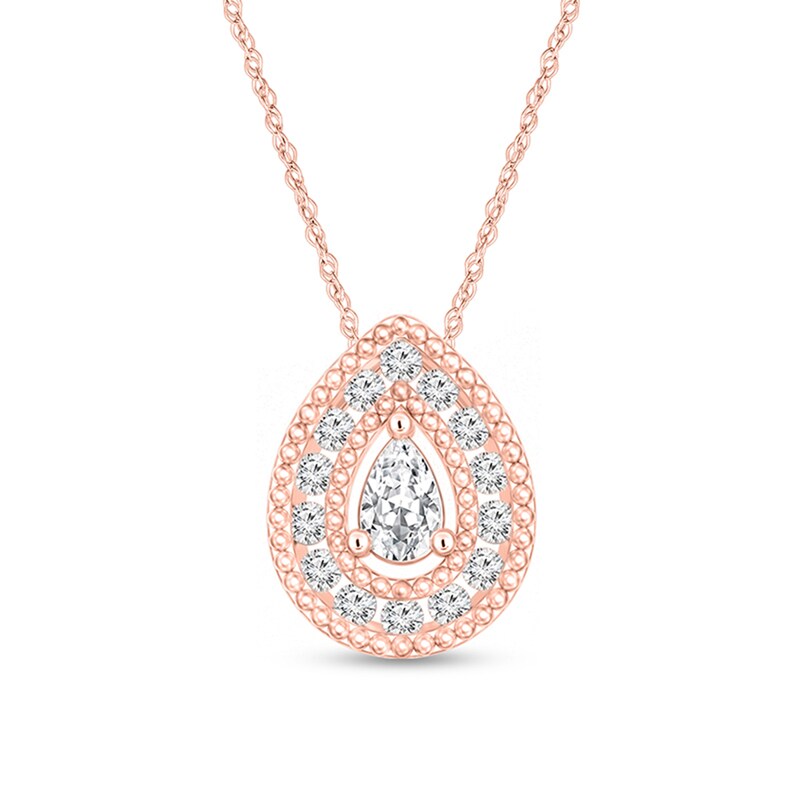 Main Image 1 of 1/5 CT. T.W. Pear-Shaped Diamond Teardrop Frame Vintage-Style Pendant in 10K Rose Gold