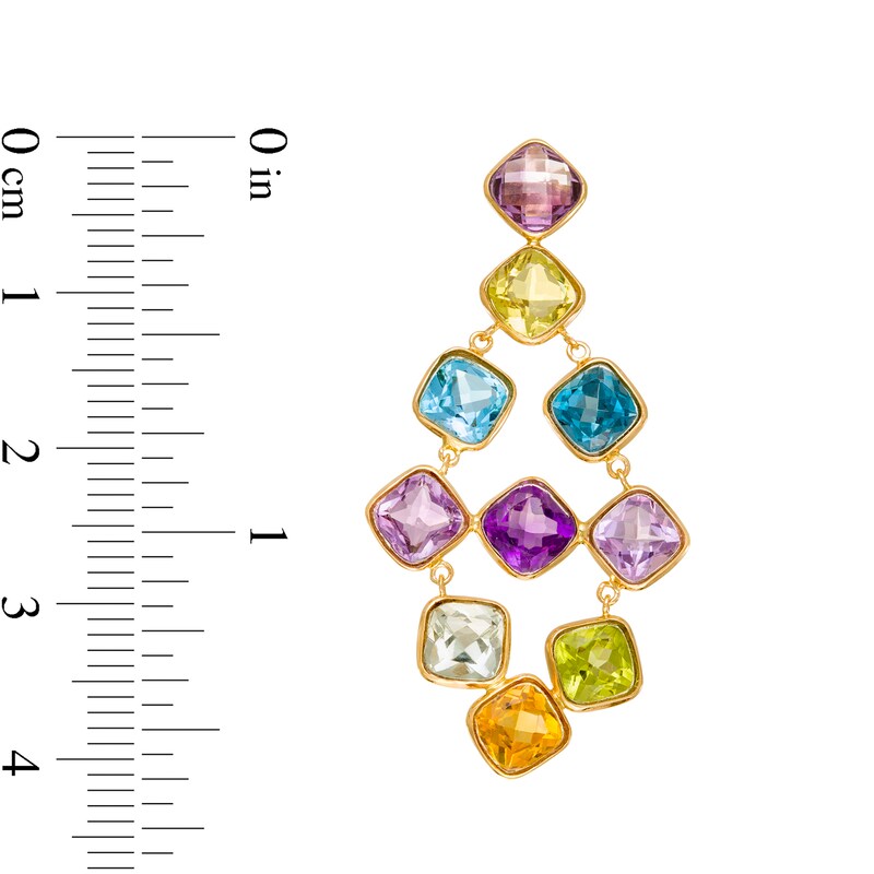 Main Image 3 of 5.0mm Cushion-Cut checkerboard Multi-Gemstone Chandelier Drop Earrings in 10K Gold