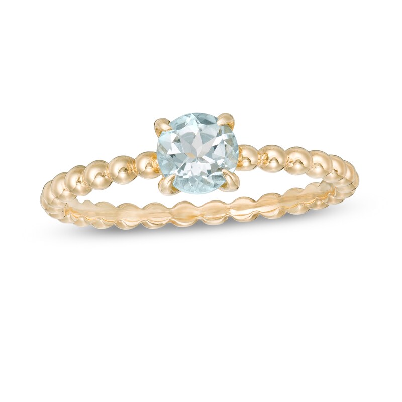 Main Image 1 of 5.0mm Aquamarine Bead Shank Ring in 10K Gold - Size 7
