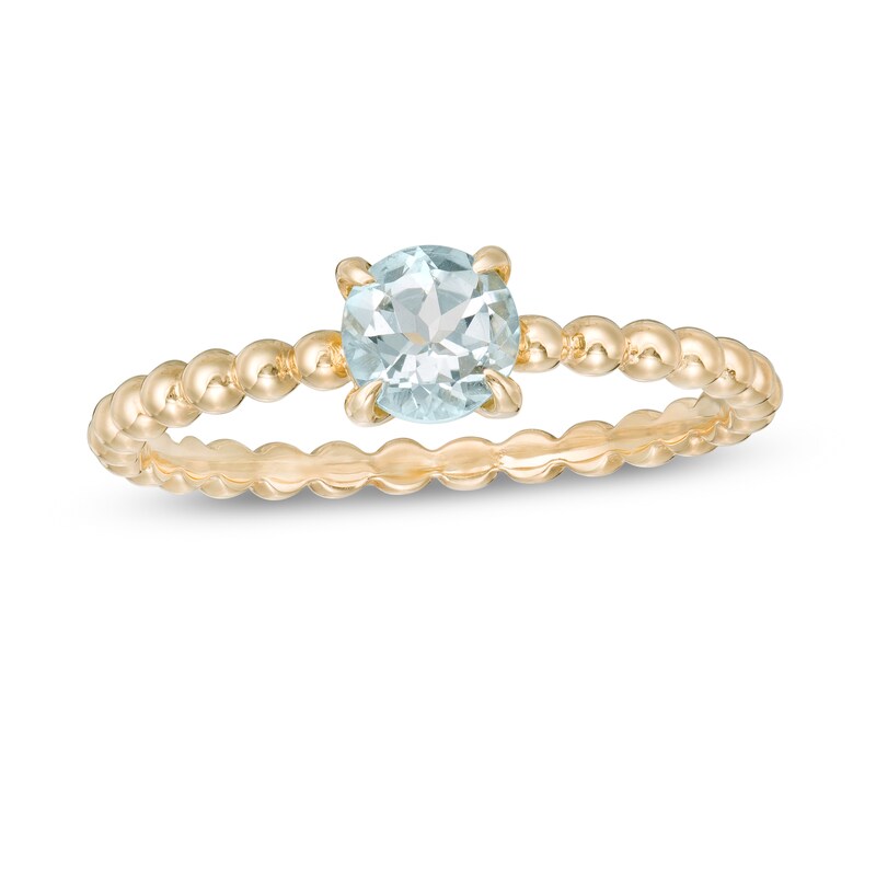 5.0mm Aquamarine Bead Shank Ring in 10K Gold - Size 7