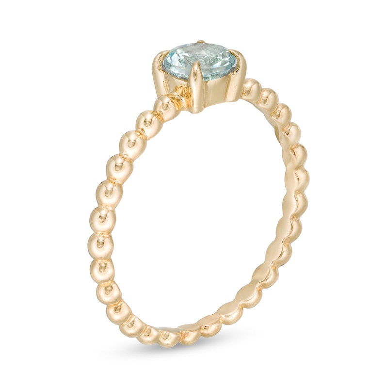 Main Image 3 of 5.0mm Aquamarine Bead Shank Ring in 10K Gold - Size 7