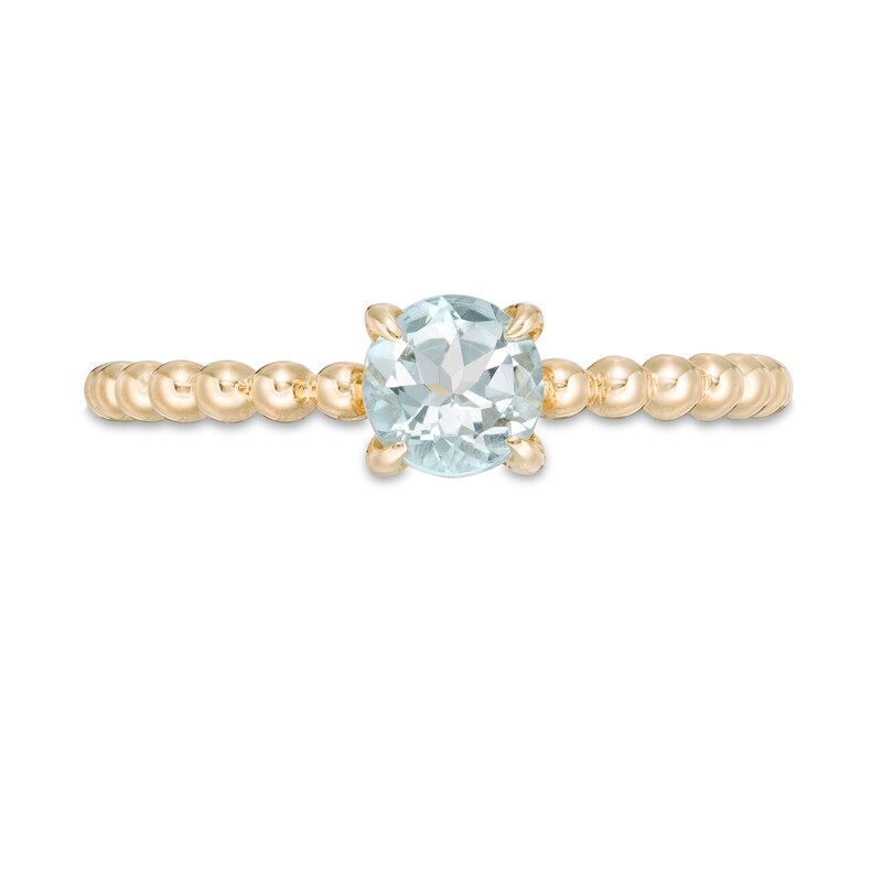 Main Image 4 of 5.0mm Aquamarine Bead Shank Ring in 10K Gold - Size 7