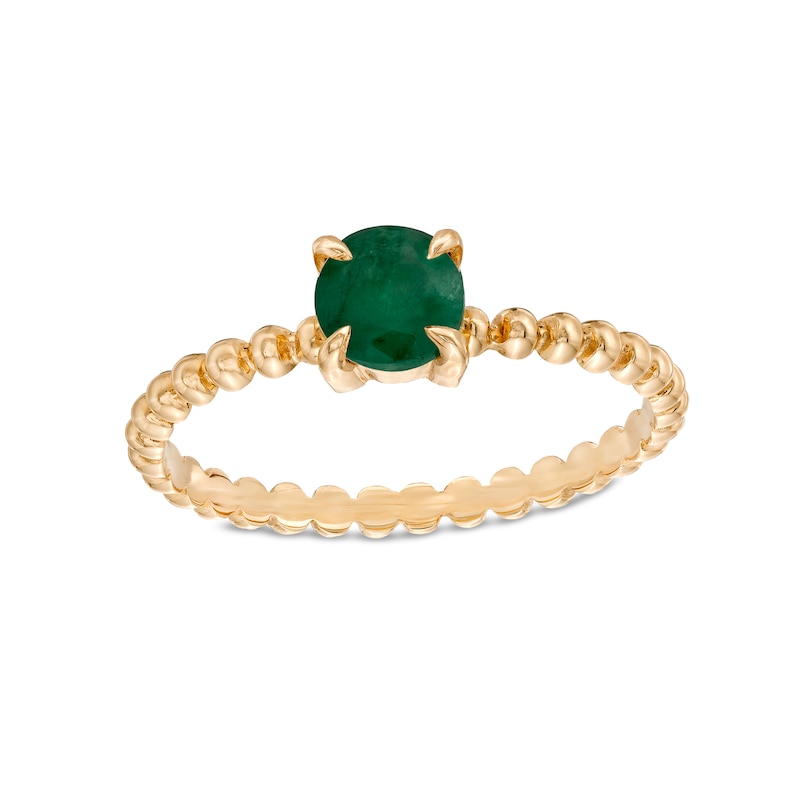 Main Image 1 of 5.0mm Emerald Bead Shank Ring in 10K Gold - Size 7