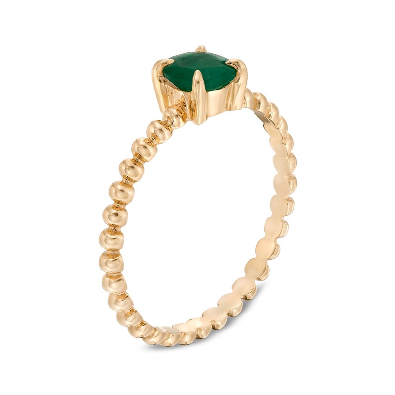 Main Image 3 of 5.0mm Emerald Bead Shank Ring in 10K Gold - Size 7