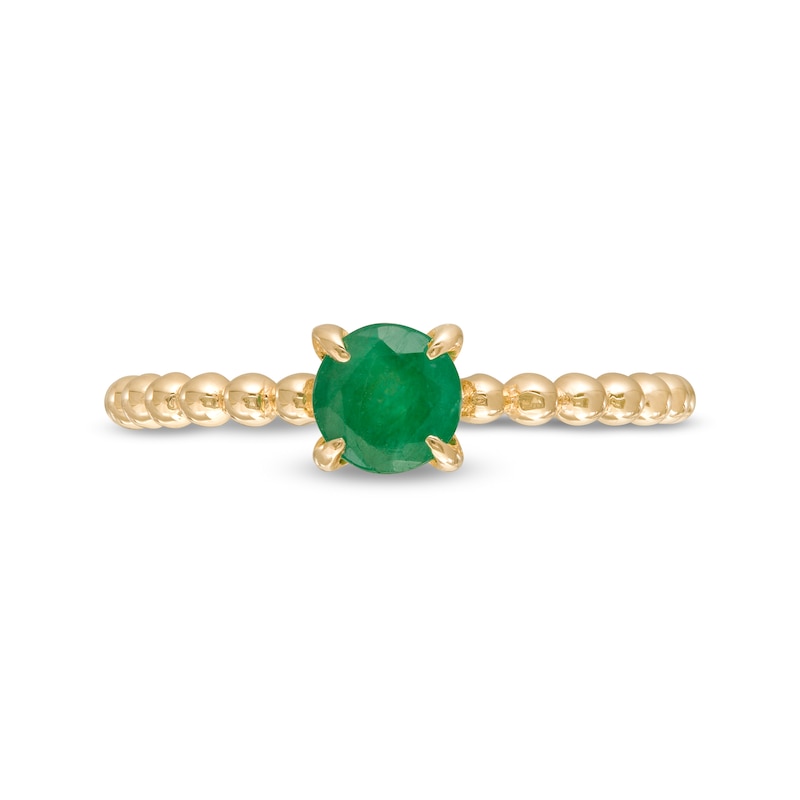Main Image 4 of 5.0mm Emerald Bead Shank Ring in 10K Gold - Size 7