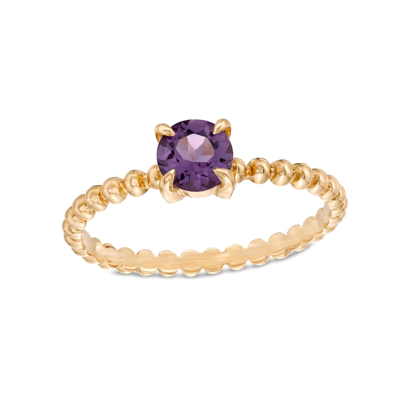 Main Image 1 of 5.0mm Amethyst Bead Shank Ring in 10K Gold - Size 7