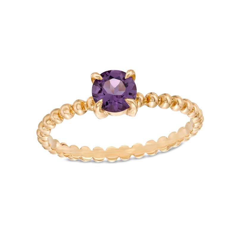 5.0mm Amethyst Bead Shank Ring in 10K Gold - Size 7