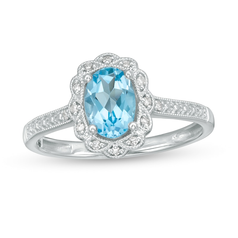 Main Image 1 of Cherished Promise Collection™ Swiss Blue Topaz and Diamond Accent Vintage-Style Promise Ring in Sterling Silver