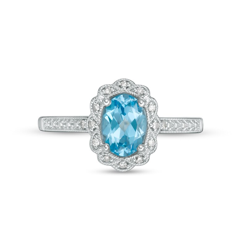 Main Image 4 of Cherished Promise Collection™ Swiss Blue Topaz and Diamond Accent Vintage-Style Promise Ring in Sterling Silver