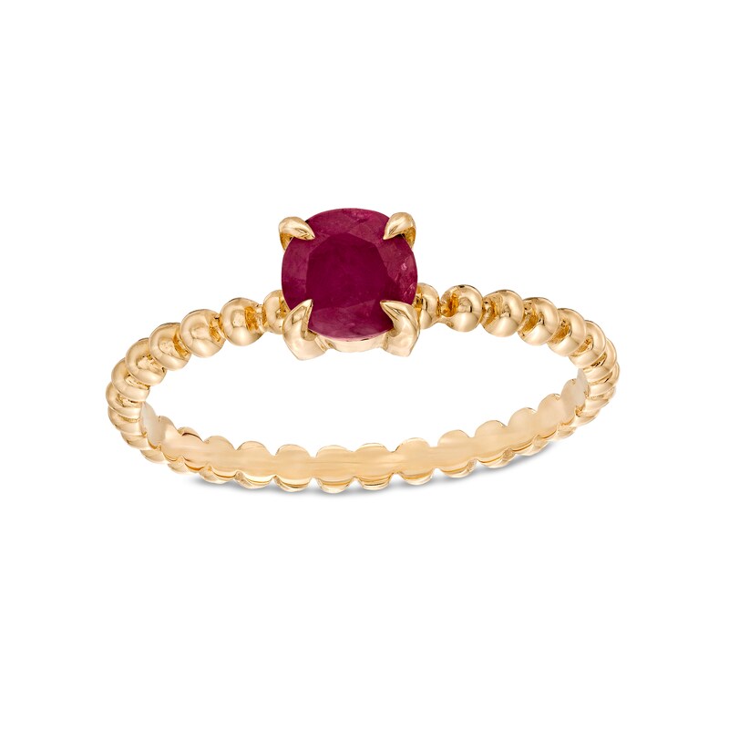 Main Image 1 of 5.0mm Ruby Bead Shank Ring in 10K Gold - Size 7