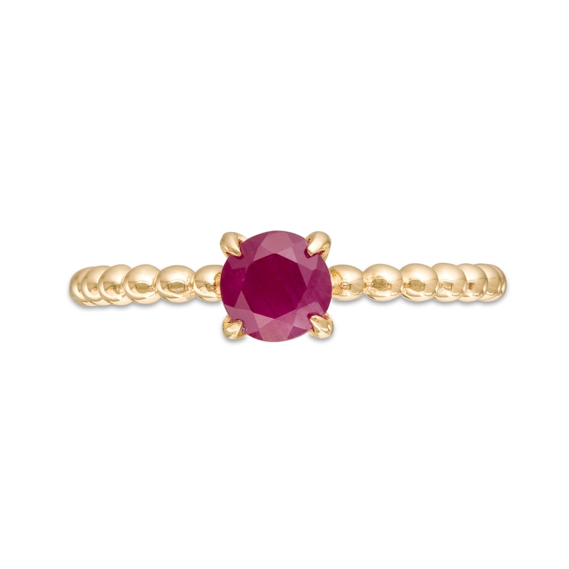 Main Image 4 of 5.0mm Ruby Bead Shank Ring in 10K Gold - Size 7