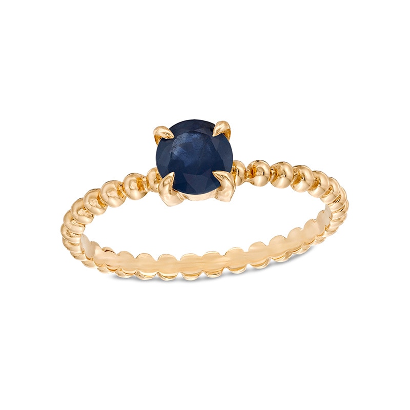 5.0mm Blue Sapphire Bead Shank Ring in 10K Gold - Size 7