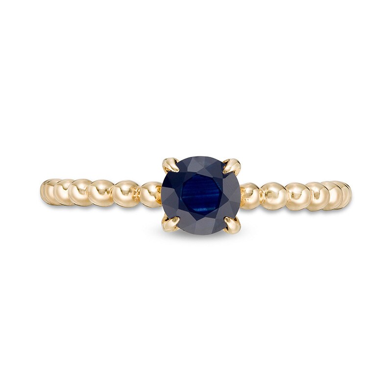 5.0mm Blue Sapphire Bead Shank Ring in 10K Gold - Size 7