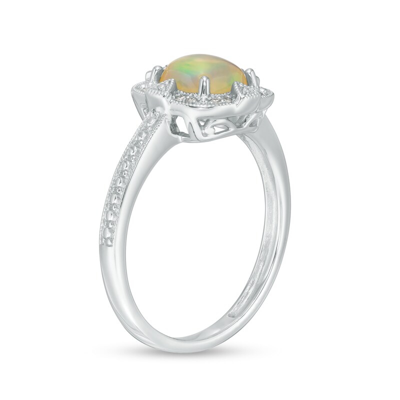 Main Image 3 of Cherished Promise Collection™ Cushion-Cut Opal and Diamond Accent Vintage-Style Promise Ring in Sterling Silver