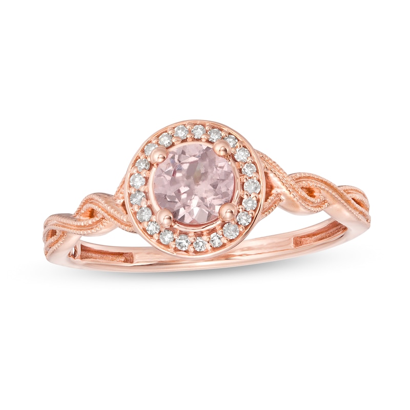 Main Image 1 of Cherished Promise Collection™ Champagne Garnet and 1/20 CT. T.W. Diamond Vintage-Style Promise Ring in 10K Rose Gold