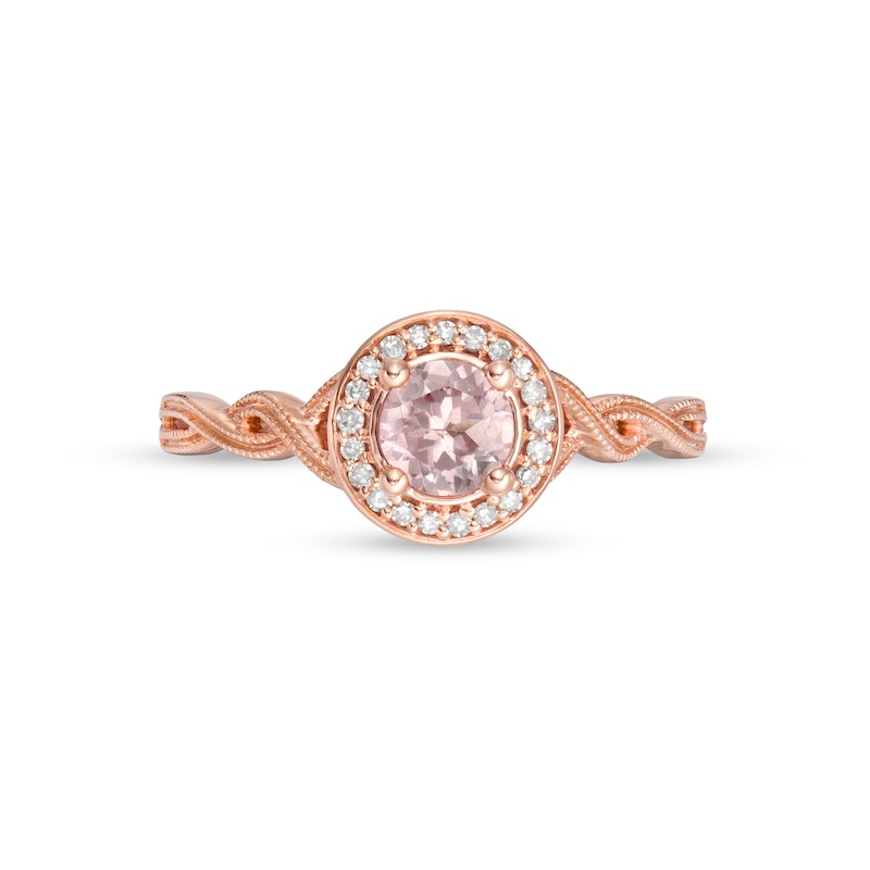 Main Image 4 of Cherished Promise Collection™ Champagne Garnet and 1/20 CT. T.W. Diamond Vintage-Style Promise Ring in 10K Rose Gold
