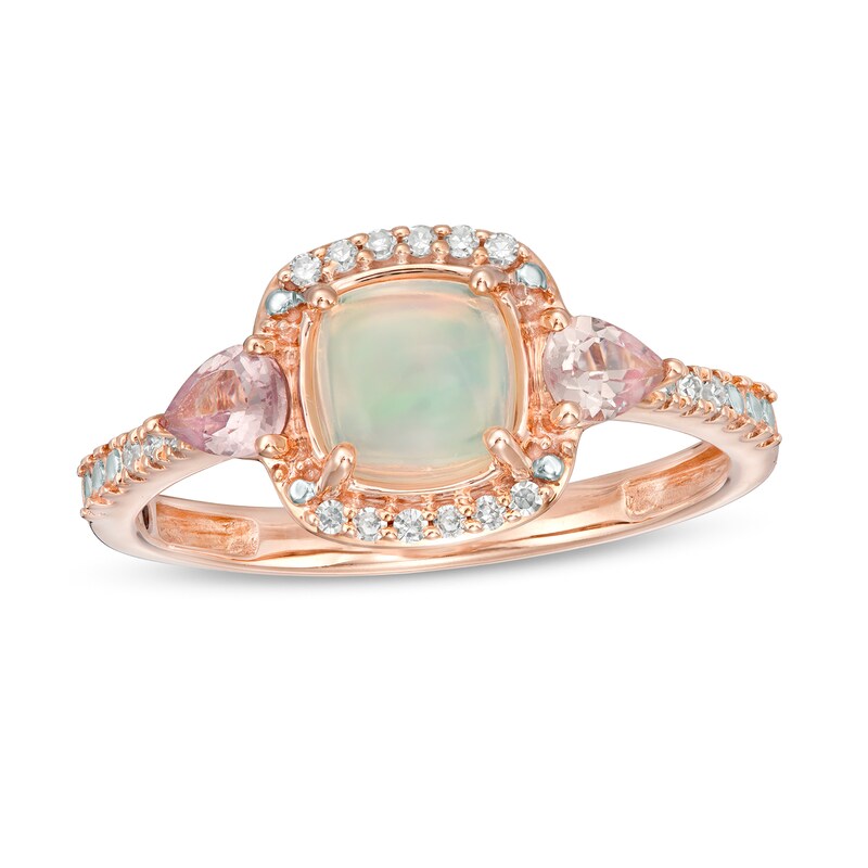 Main Image 1 of Cherished Promise Collection™ Opal, Garnet and 1/15 CT. T.W. Diamond Frame Promise Ring in 10K Rose Gold