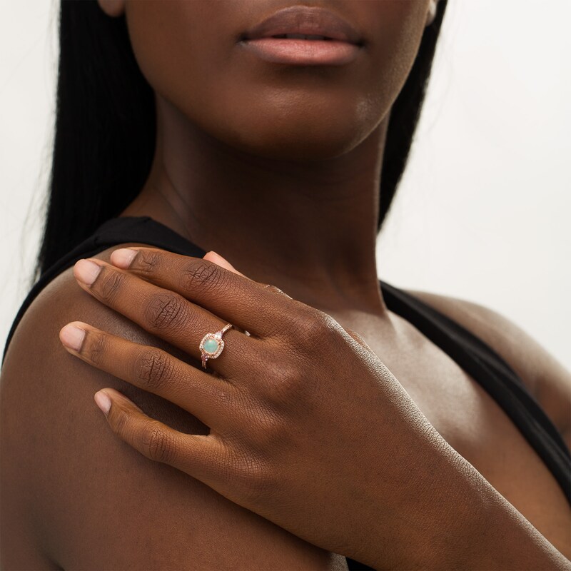 Main Image 2 of Cherished Promise Collection™ Opal, Garnet and 1/15 CT. T.W. Diamond Frame Promise Ring in 10K Rose Gold