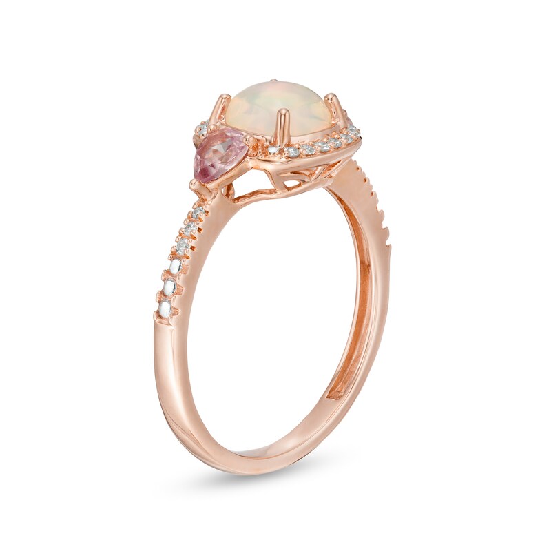 Main Image 3 of Cherished Promise Collection™ Opal, Garnet and 1/15 CT. T.W. Diamond Frame Promise Ring in 10K Rose Gold