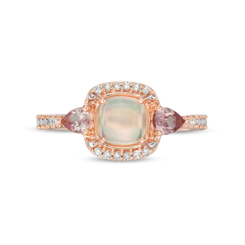 Main Image 4 of Cherished Promise Collection™ Opal, Garnet and 1/15 CT. T.W. Diamond Frame Promise Ring in 10K Rose Gold