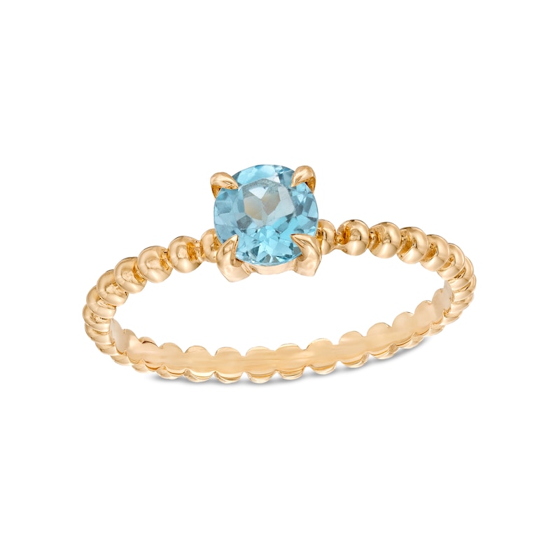 Main Image 1 of 5.0mm Swiss Blue Topaz Bead Shank Ring in 10K Gold