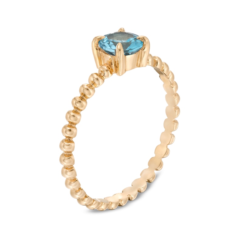 Main Image 3 of 5.0mm Swiss Blue Topaz Bead Shank Ring in 10K Gold
