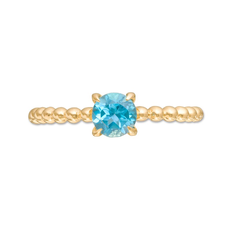 Main Image 4 of 5.0mm Swiss Blue Topaz Bead Shank Ring in 10K Gold