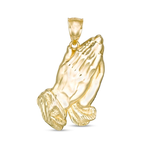 Men's Diamond-Cut Praying Hands Necklace Charm in 10K Gold