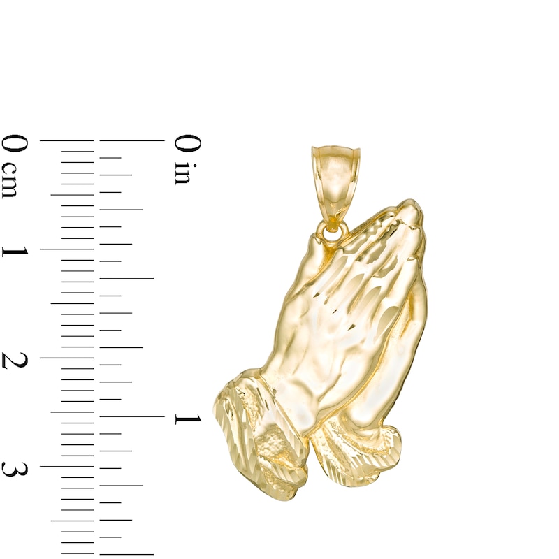 Main Image 2 of Diamond-Cut Praying Hands Necklace Charm in 10K Gold