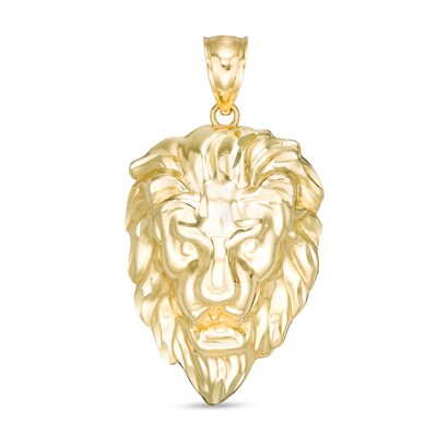 Men's Stainless Steel Gold Lion Head Necklace Pendant W/ Clear White CZ Stone