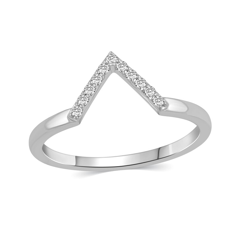 1/10 CT. T.W. Diamond "V" Chevron Ring in 14K White Gold