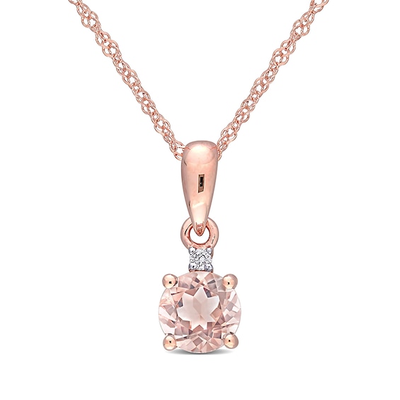 5.0mm Morganite and Diamond Accent Drop Pendant in 10K Rose Gold - 17"