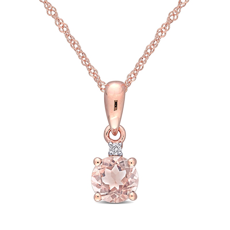 Main Image 1 of 5.0mm Morganite and Diamond Accent Drop Pendant in 10K Rose Gold - 17"
