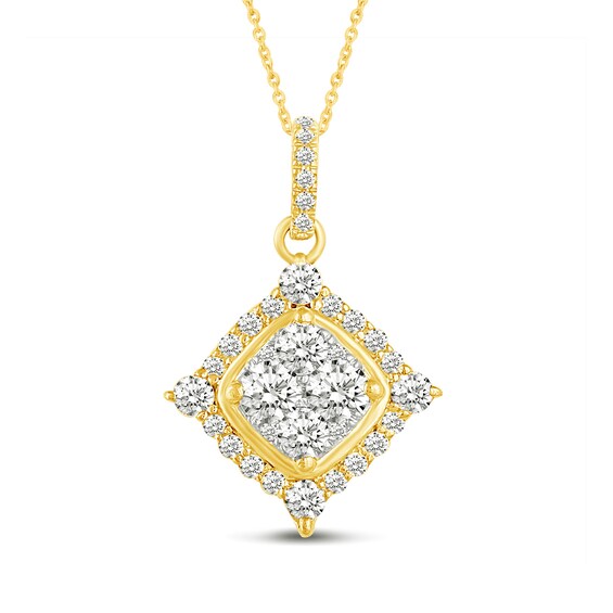 3/4 CT. T.W. Composite Diamond Tilted Square Frame Pendant in 14K Gold 3/4 CT. T.W. Composite Diamond Tilted Square Frame Pendant in 14K Gold