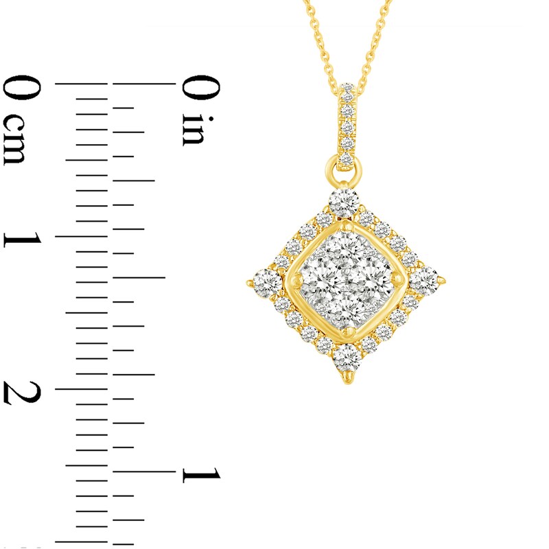 3/4 CT. T.W. Composite Diamond Tilted Square Frame Pendant in 14K Gold