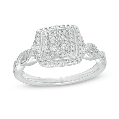 Composite Diamond Accent Double Cushion Frame Twist Shank Ring In Sterling Silver Size 7 Zales