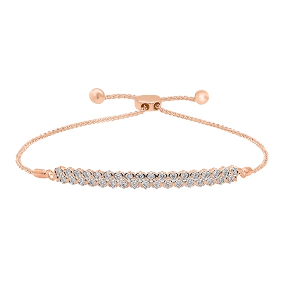 1/2 CT. T.w. Diamond Double Row Bolo Bracelet in 10K Rose Gold - 8.85"