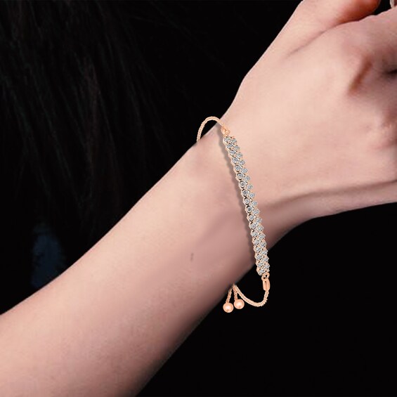 1/2 CT. T.w. Diamond Double Row Bolo Bracelet in 10K Rose Gold - 8.85"