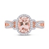 Oval Morganite and 1/5 CT. T.W. Diamond Frame Pointed Split Shank Buckle Ring in 14K Rose Gold