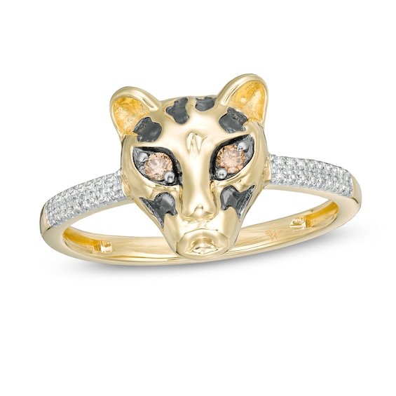 Wonder Womanâ¢ Collection 1/10 CT. T.w. Champagne and White Diamond Cheetah Ring in 10K Gold and Black Rhodium