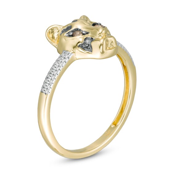 Wonder Womanâ¢ Collection 1/10 CT. T.w. Champagne and White Diamond Cheetah Ring in 10K Gold and Black Rhodium