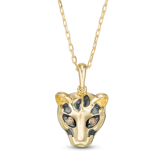 Wonder Woman™ Collection 1/20 CT. T.w. Champagne Diamond Cheetah Pendant in 10K Gold and Black Rhodium