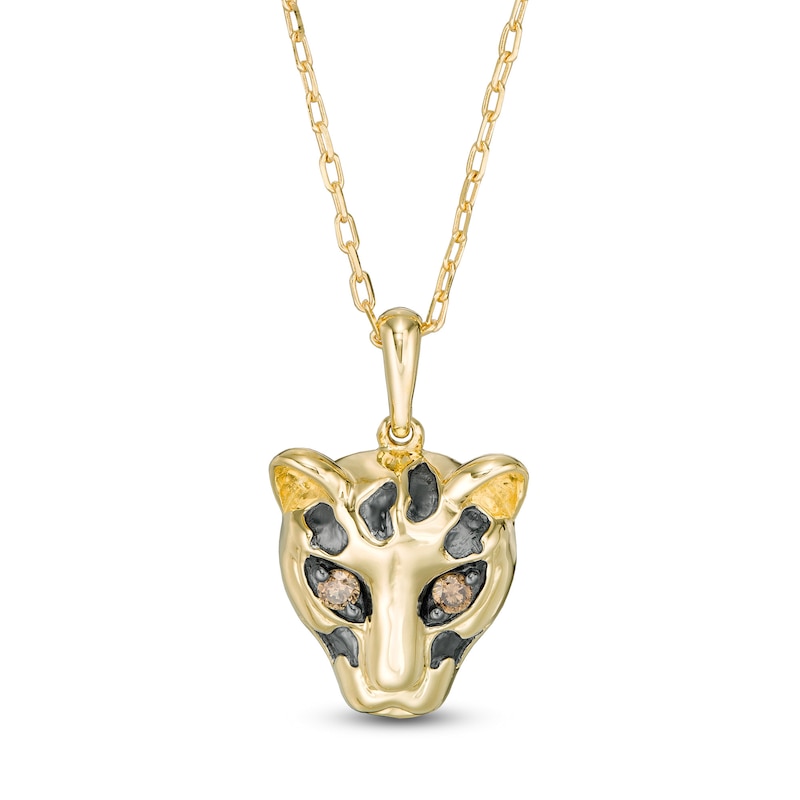 Main Image 1 of Wonder Woman™ Collection 1/20 CT. T.W. Champagne Diamond Cheetah Pendant in 10K Gold and Black Rhodium