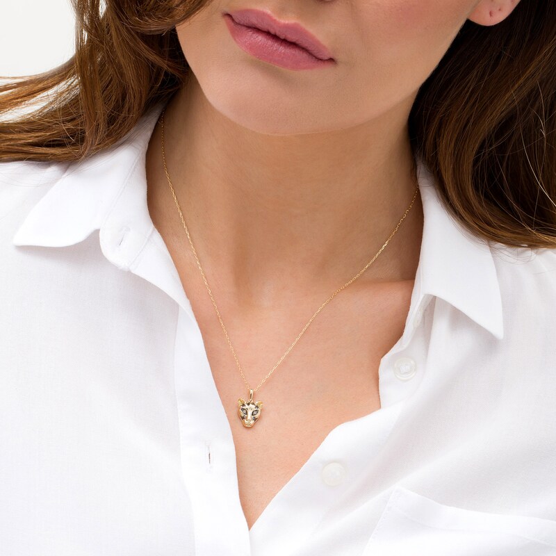 Main Image 2 of Wonder Woman™ Collection 1/20 CT. T.W. Champagne Diamond Cheetah Pendant in 10K Gold and Black Rhodium