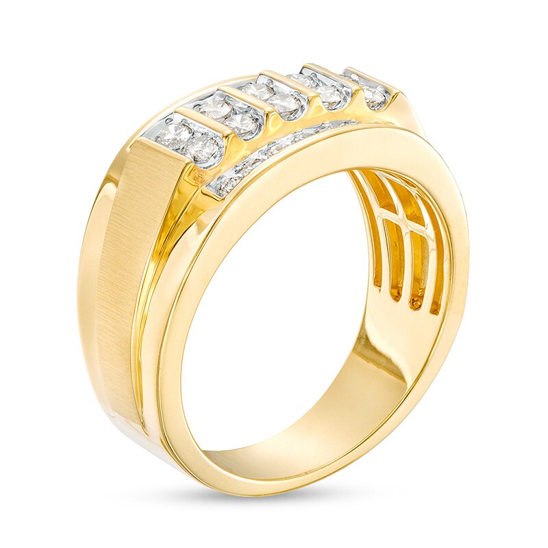 Men's 3/4 CT. T.W. Diamond Four Row Satin Stepped Edge Ring in 10K Gold ...