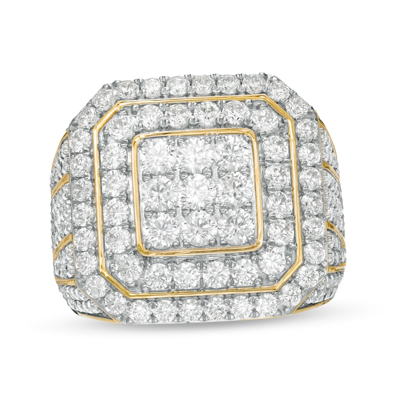 Men's 5 CT. T.W. Square Multi-Diamond Double Frame Signet Ring in 10K Gold