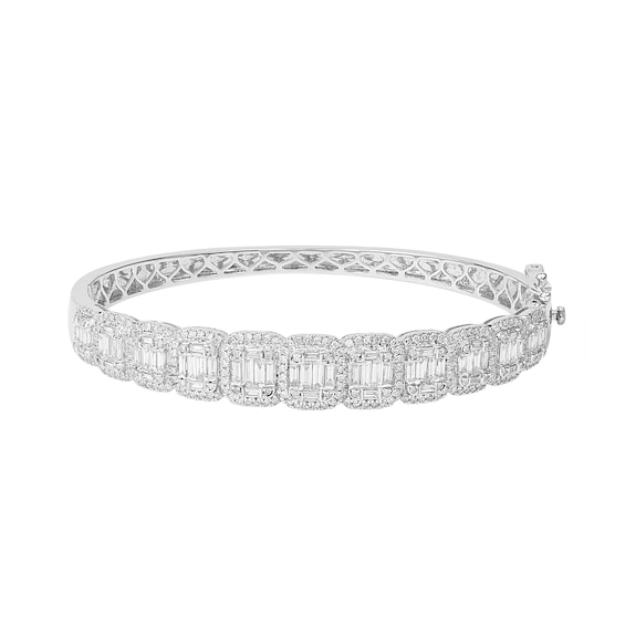 3 CT. T.w. Baguette Composite Diamond Cushion Frame Bangle in 10K White Gold